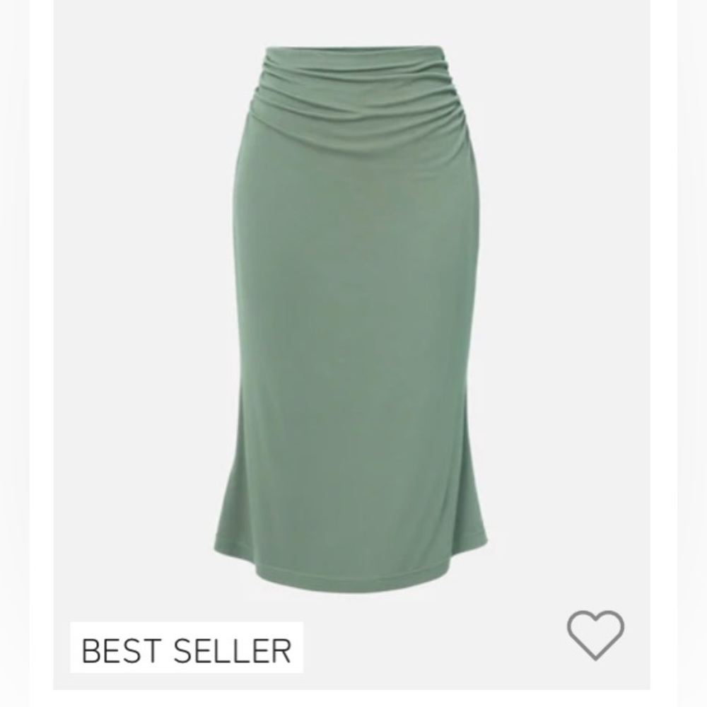 OGL Ruched Side Mermaid Midi Skirt, Large, Sage Spray color (sea foam green)